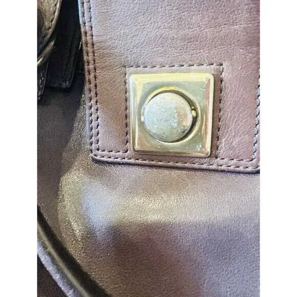 Banana Republic Brown Leather Bucket Tote Shoulder Bag Hobo Brass - Picture 6 of 15